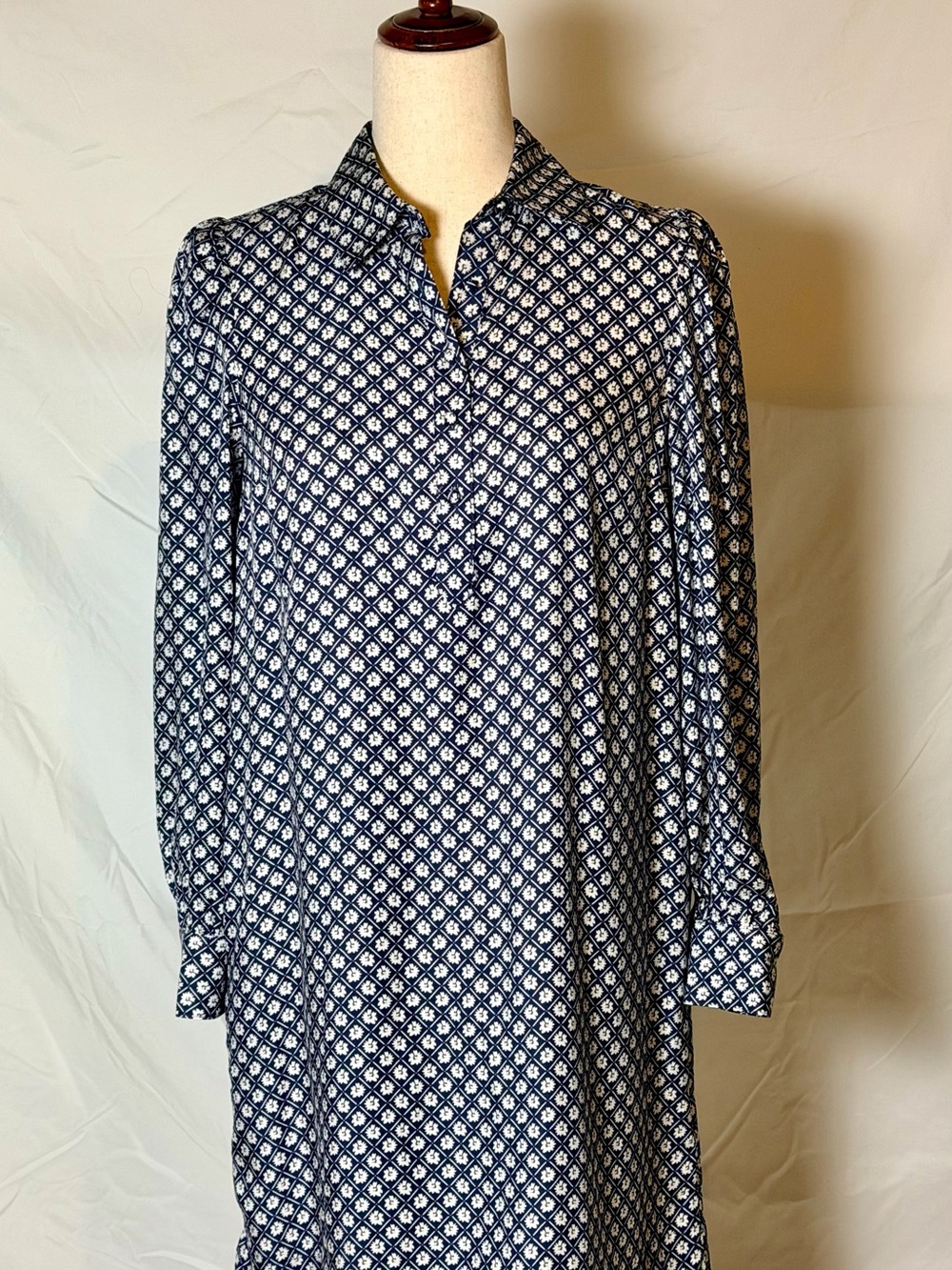 Vineyard Vines Navy & White Long Sleeve Printed Shift Dress preppy coastal NWOT
